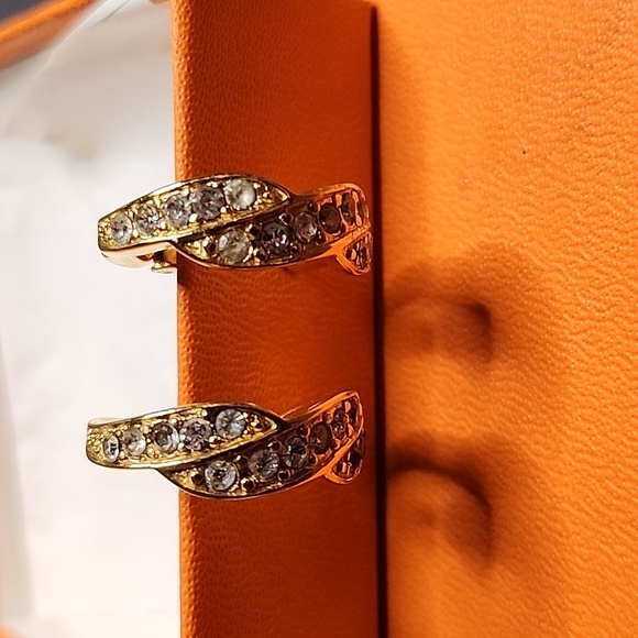 Vintage Givenchy Polished Gold- Plated Clear Crystal Earrings - Picture 3 of 8